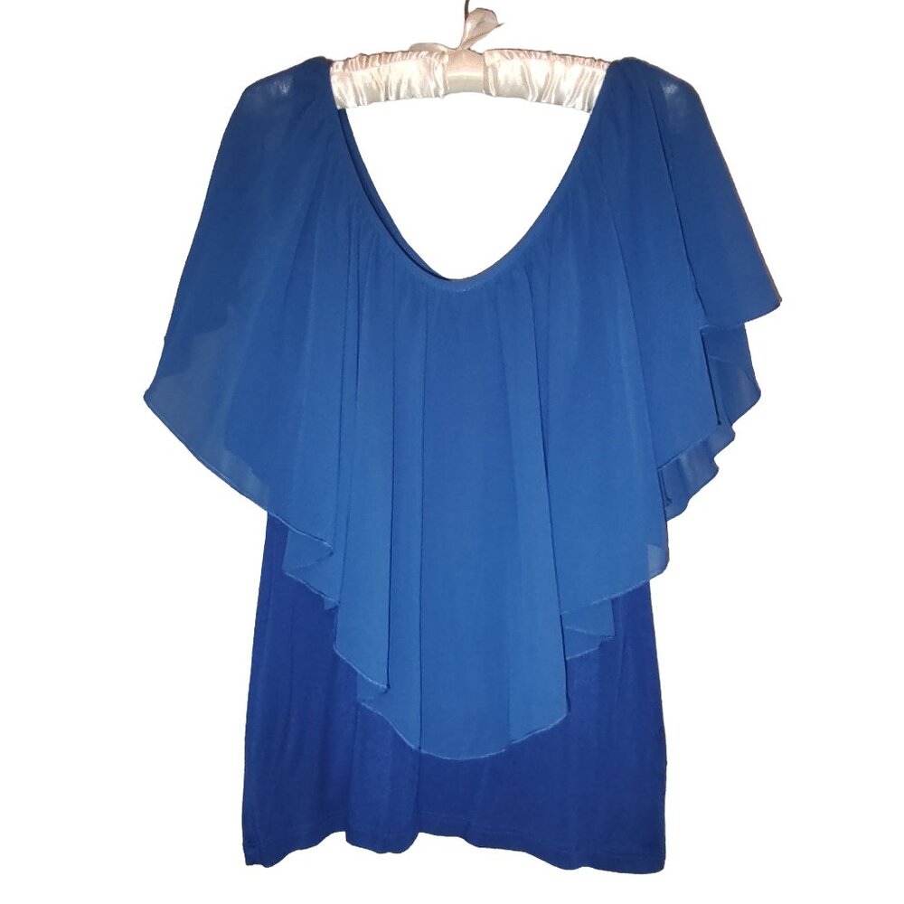 Venus Royal Blue Sleeveless with Sheer Overlay Blouse